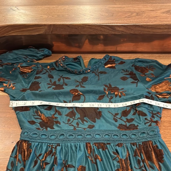 Blue and Brown Floral Maxi Dress with Bishop Sleeve - Picture 8 of 10
